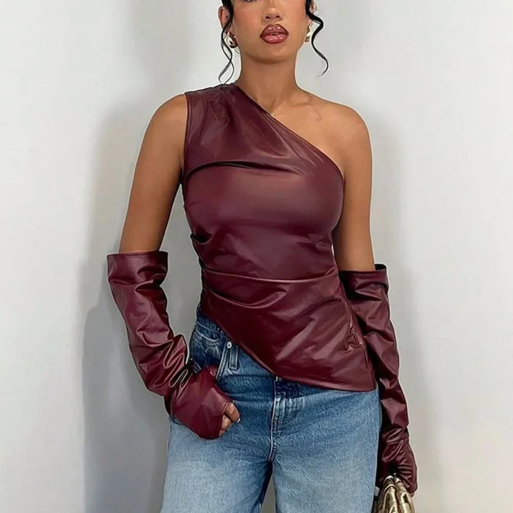 One Shoulder Leather Vest