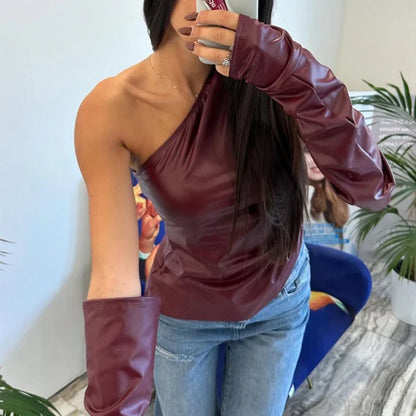 One Shoulder Leather Vest